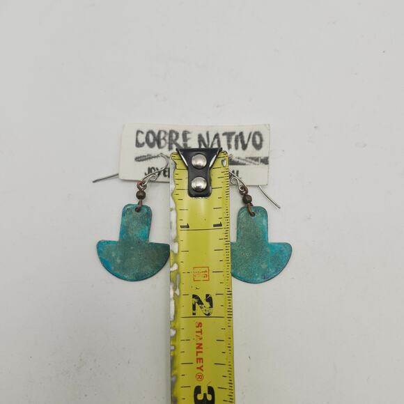 Cobre Nativo Native Copper Earrings Blue Patina Geometric Dangle Artisan Boho - Picture 4 of 8